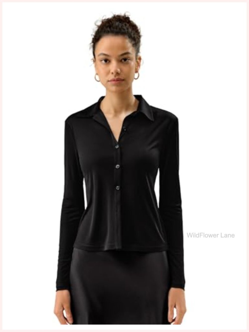 100% Silk Jersey Knit Button Front Shirt Slim Fit Long Sleeve V-Neck
